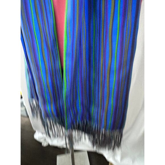 Striped Fringe Scarf – Blue, Green, and Purple - Picture 2 of 7